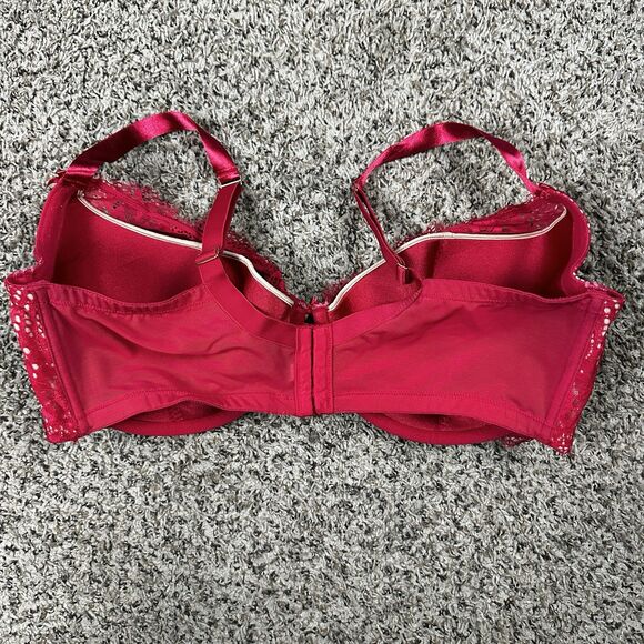 CACIQUE 42F Red Lightly Lined French Balconette BRA UNDERWIRE 4 Hook Closure - Picture 3 of 7